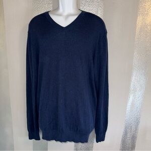 Cashmere Silk Men's Neiman Marcus Navy Deep Blue V-Neck Sweater XL